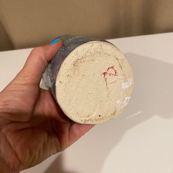 Studio Pottery‎ Vase Coastal Glaze 6” Blue Green Foliage & Bird Art - Picture 5 of 5